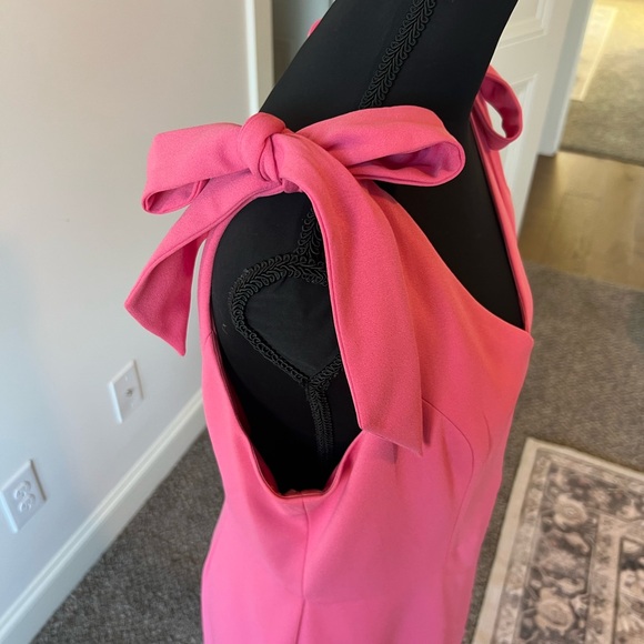 NWOT BCBGeneration Fit & Flare Tie Shoulder Mini Dress Flounce Hem VNeck Pink 12 - Picture 3 of 12